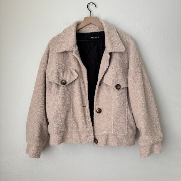 Nasty Gal Womens Tan Sherpa Teddy Jacket Coat Lined Oversized Size Medium Top - Picture 1 of 12